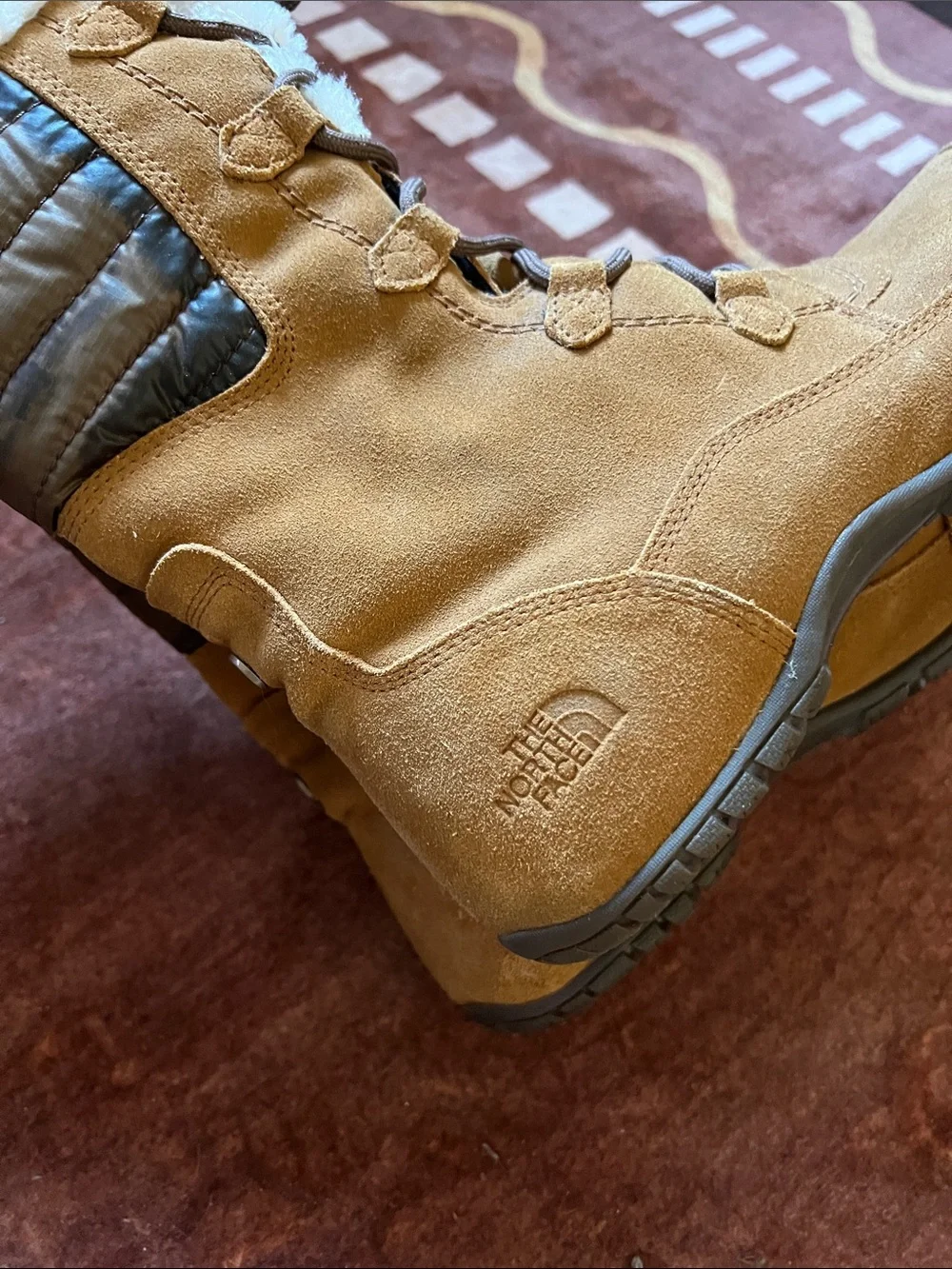 The North Face Women's Tan Suede Lace-Up Winter Boots with Faux Shearling